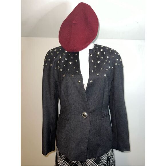 MONDI Vintage Studded Charcoal Wool Blazer Size 36 - Picture 3 of 8